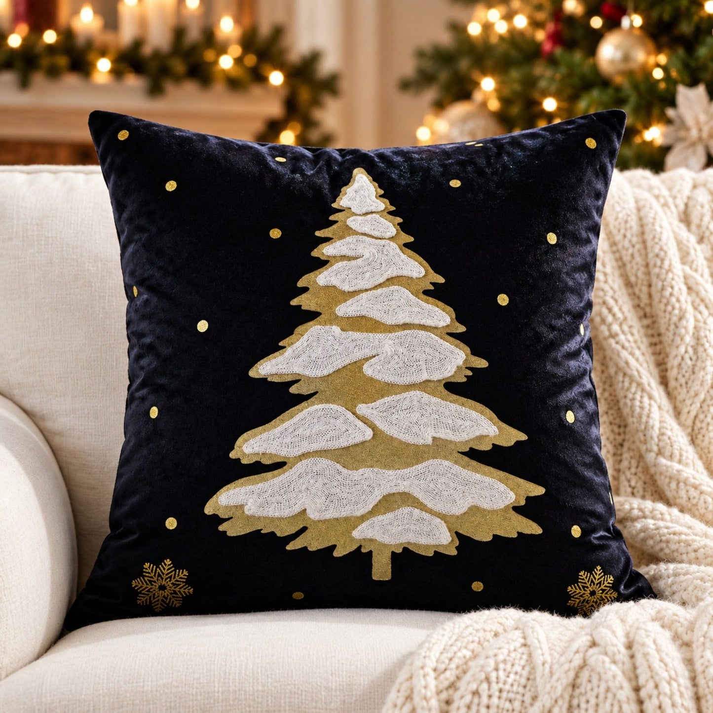 Christmas Tree Embroidered Decorative Throw Pillow Cover (Single Piece)