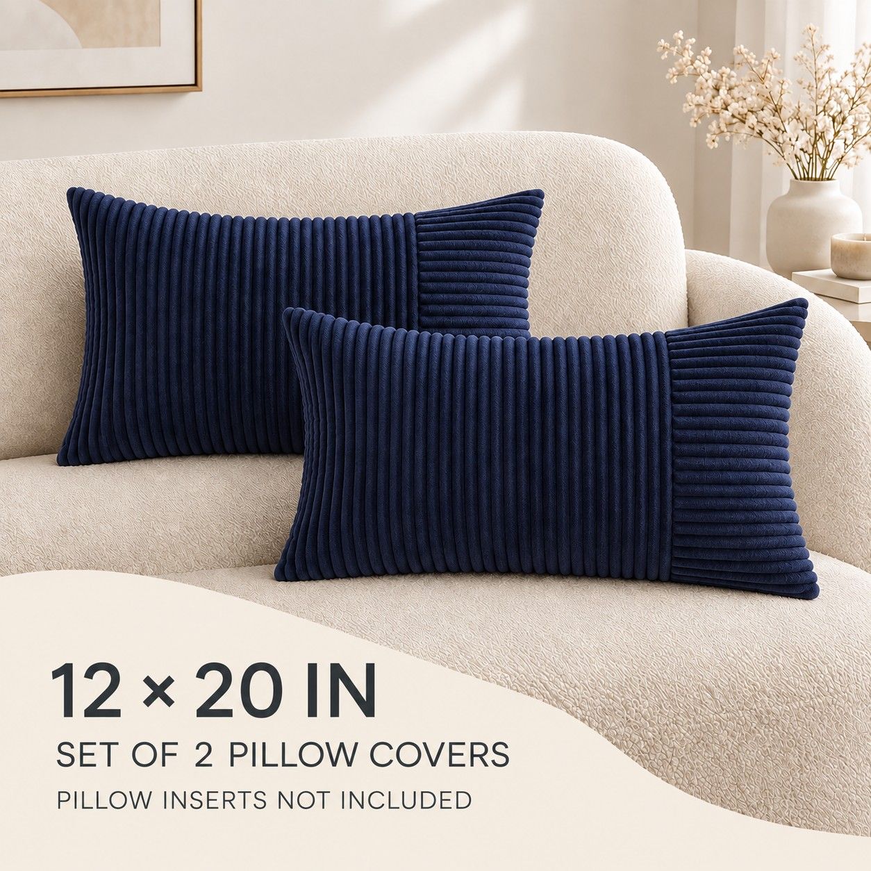 2 Pack Soft Corduroy Throw Pillow Covers 18 x 18 Inch and 12 x 20 Inch