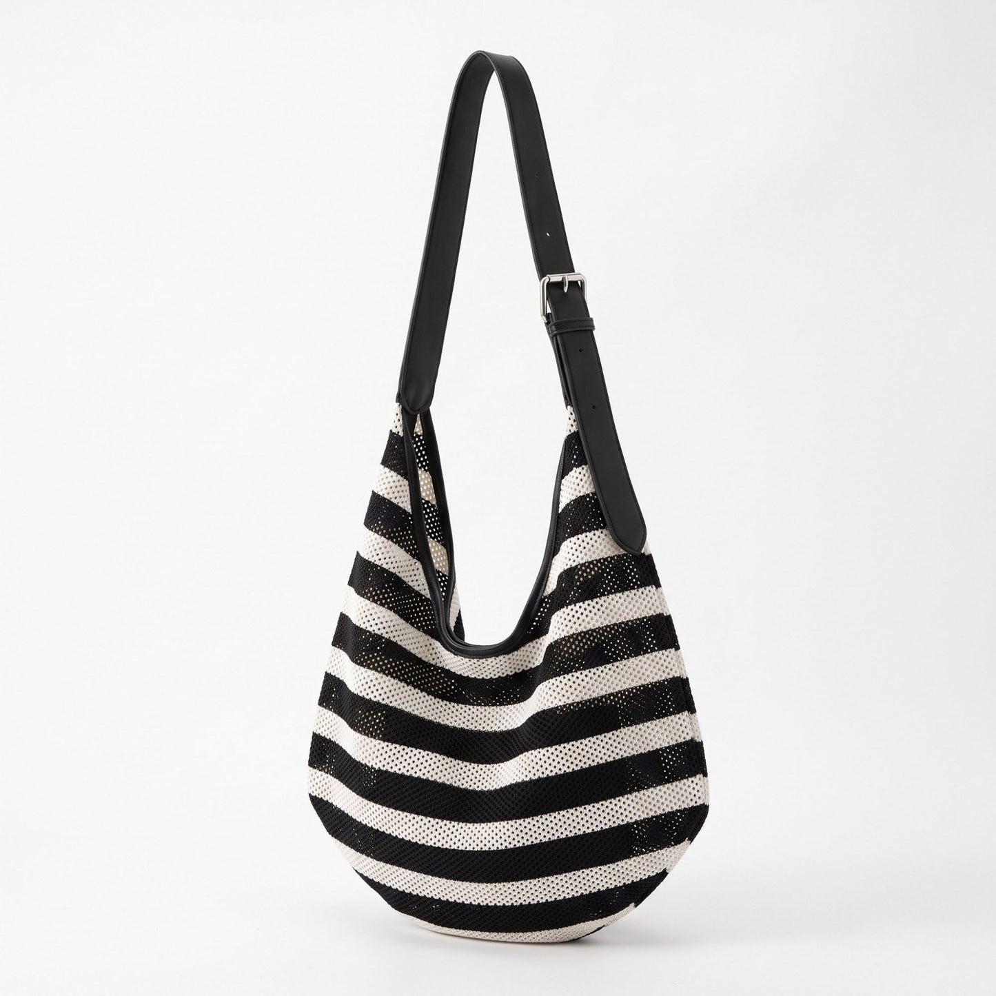 Striped Knit Hobo Shoulder Bag with Adjustable Strap