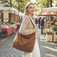 Faux Suede Tote Bag Large Capacity Slouchy Shoulder Bag with Magnetic Closure