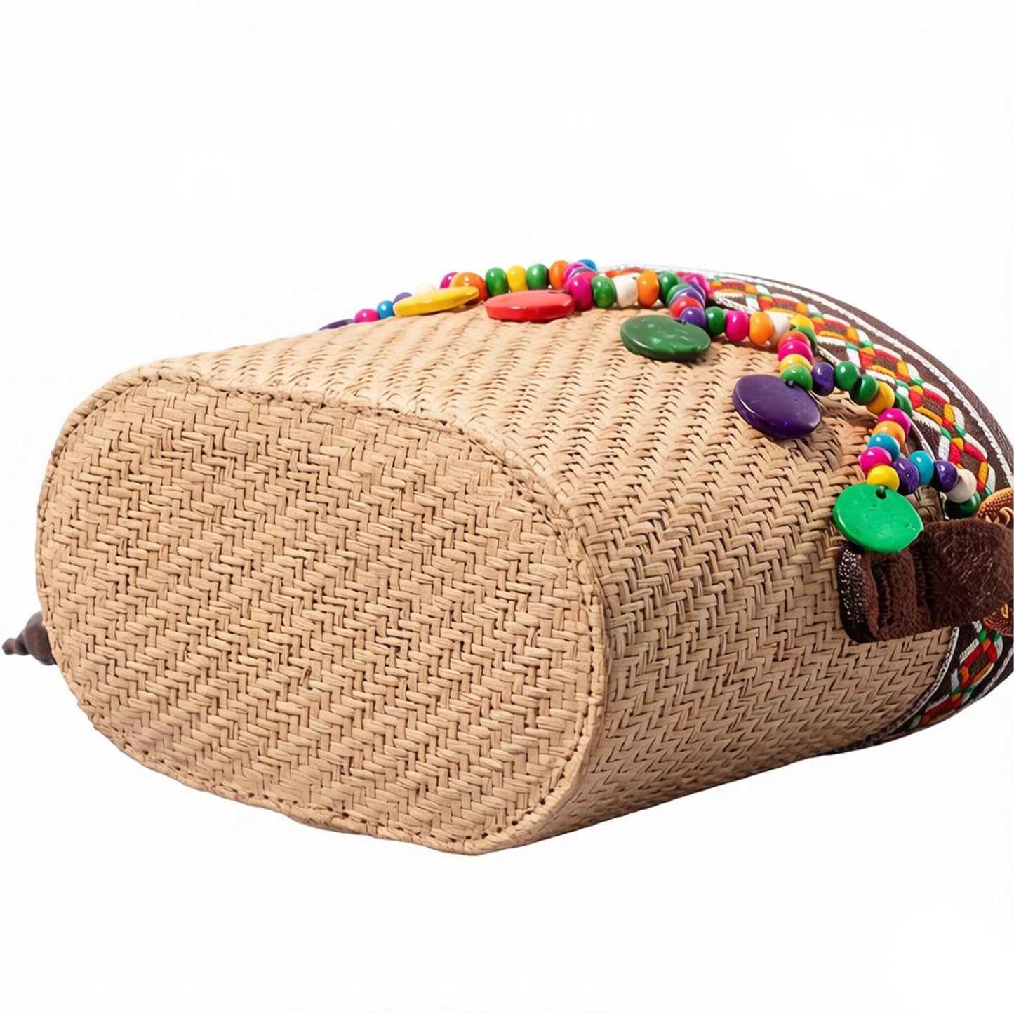 Woven Straw Mini Crossbody Bag with Tassel Detail Drawstring Closure Small Cylinder Handbag
