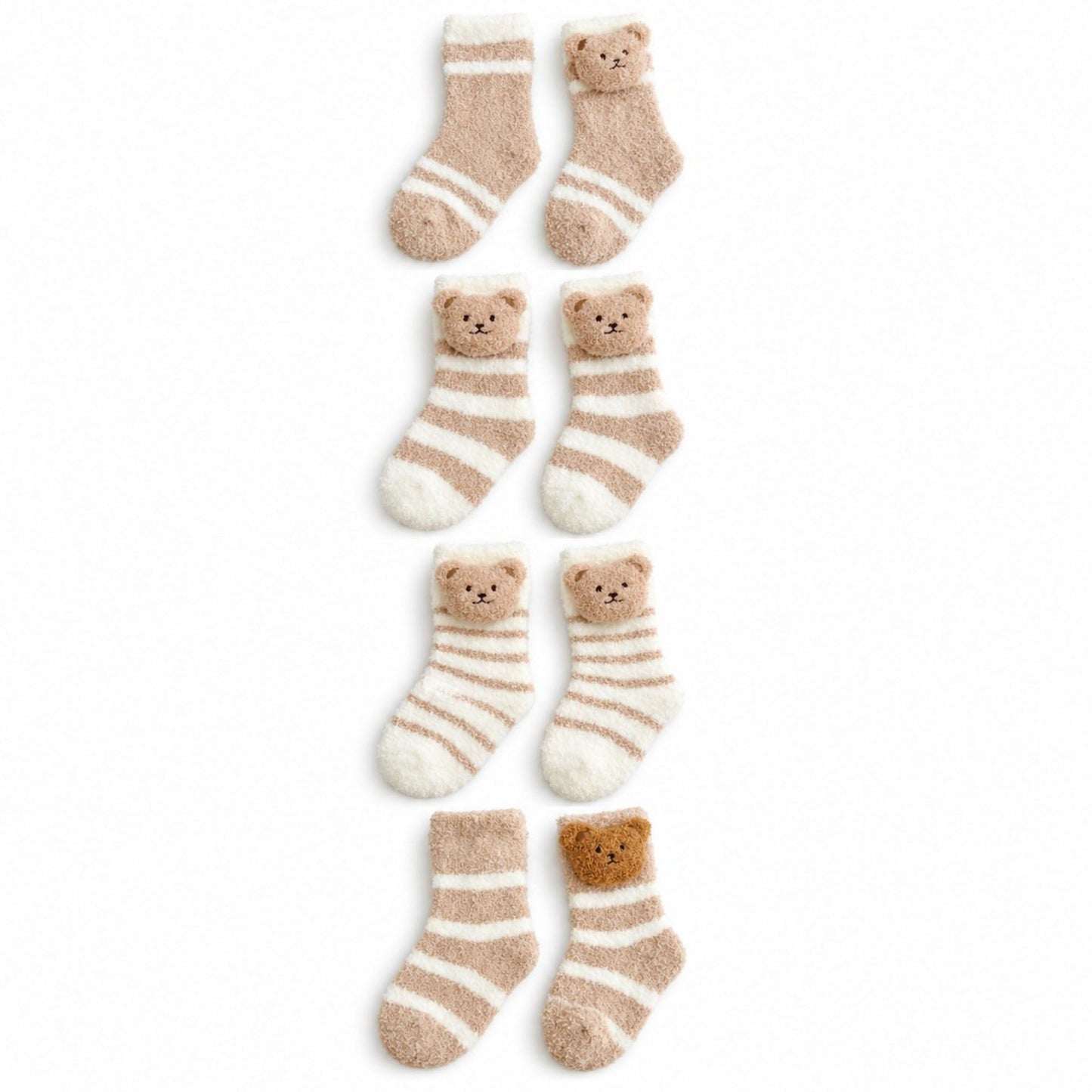 Bear Fuzzy Crew Socks 4-Pair Set US 5-10.5