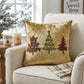 Christmas Reindeer Embroidered Velvet Throw Pillow Cover Gold Holiday Decor