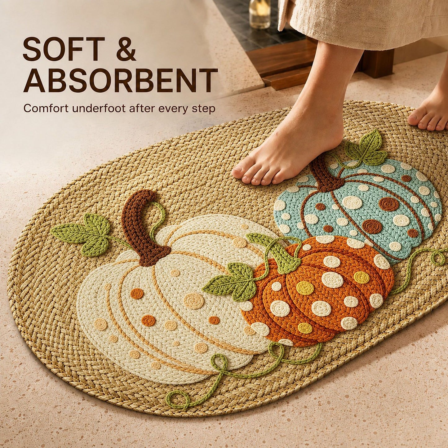 Fall Pumpkin Bath Mat Soft Absorbent Accent Rug 15.7 x 23.6 Inches