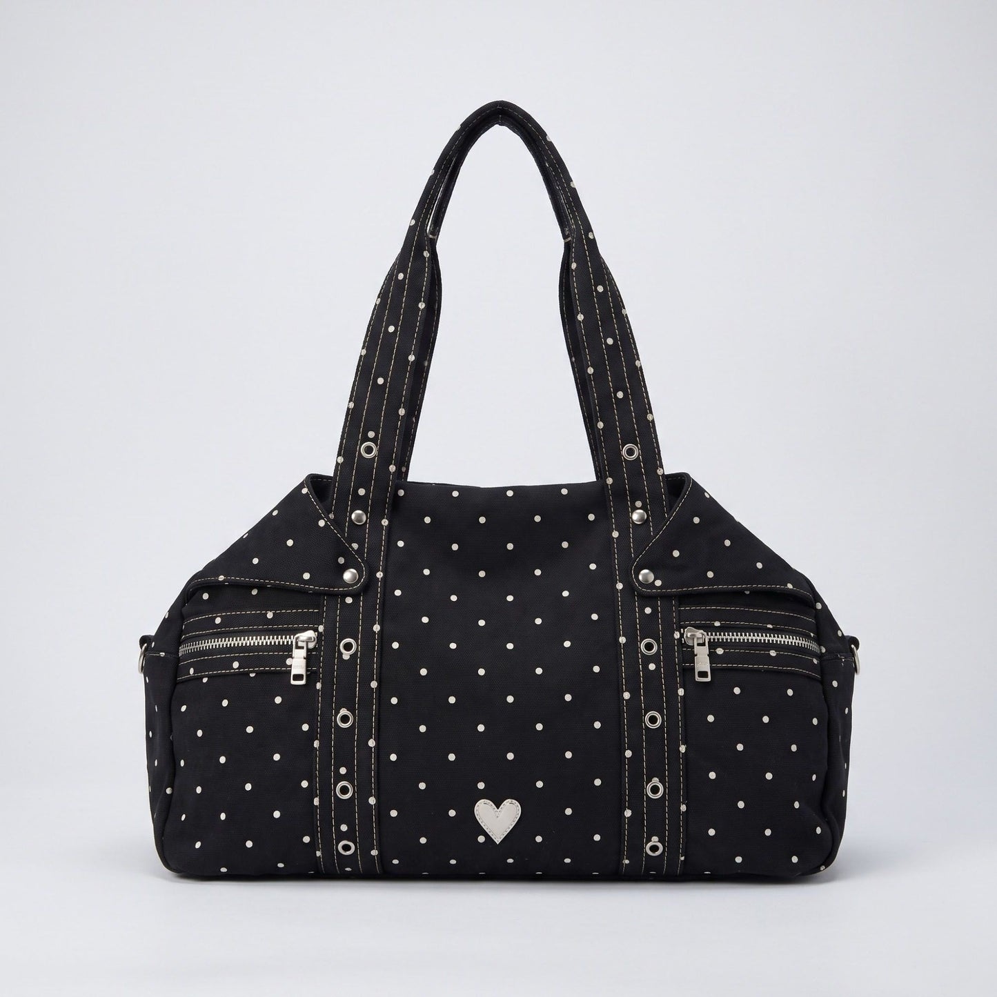 Polka Dot Multi-Pocket Shoulder Bag with Zip Closure
