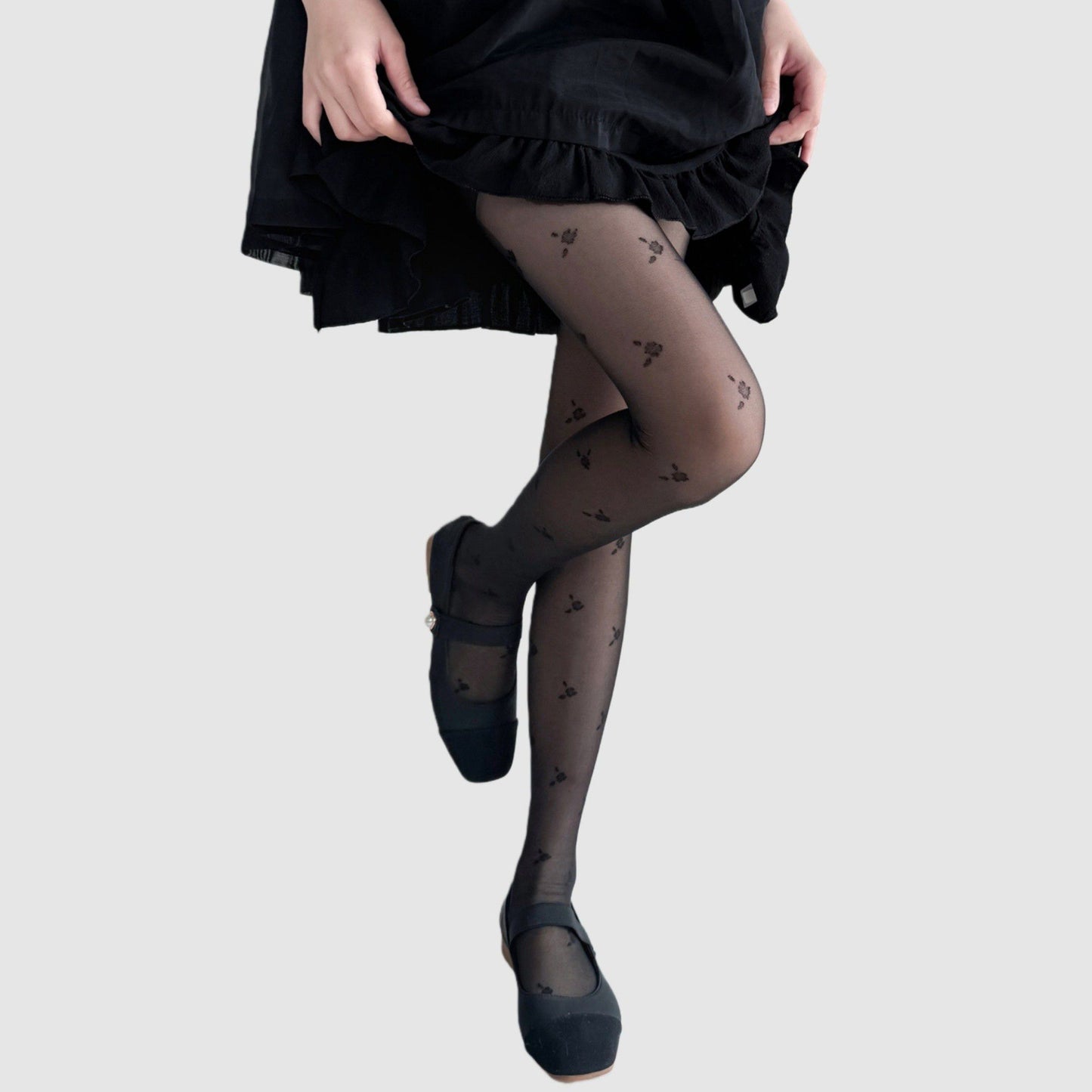 2-Piece Set Sheer Cherry Pattern Tights with Soft Stretchy Knit, Delicate Allover Motif, and Lightweight Feel