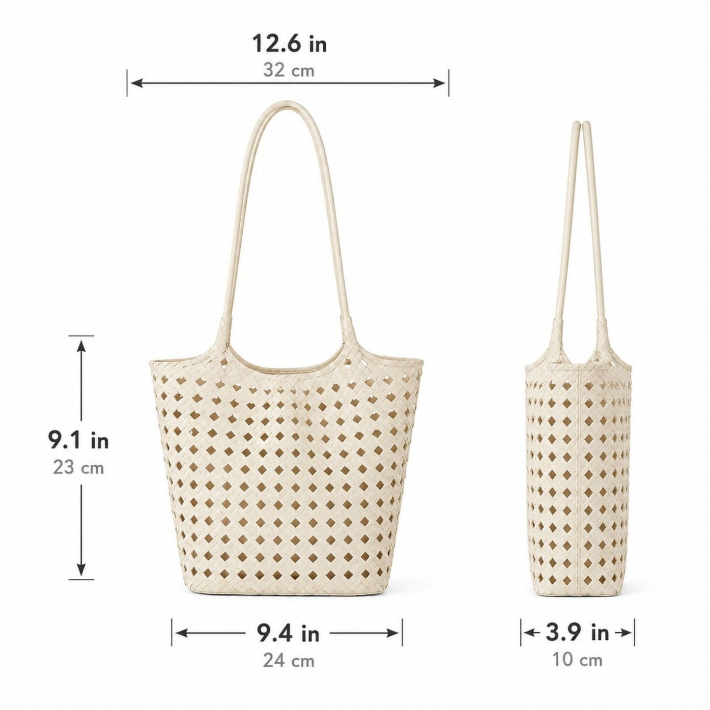 Woven Shoulder Bag with Cutout Design Soft Faux Leather Feel Tote and Inner Pouch