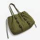 Textured Drawstring Tote Bag with Long Shoulder Straps and Ruffled Trim 13x15.5x5.5in