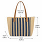 Crochet Look Striped Tote Bag with Faux Leather Shoulder Straps