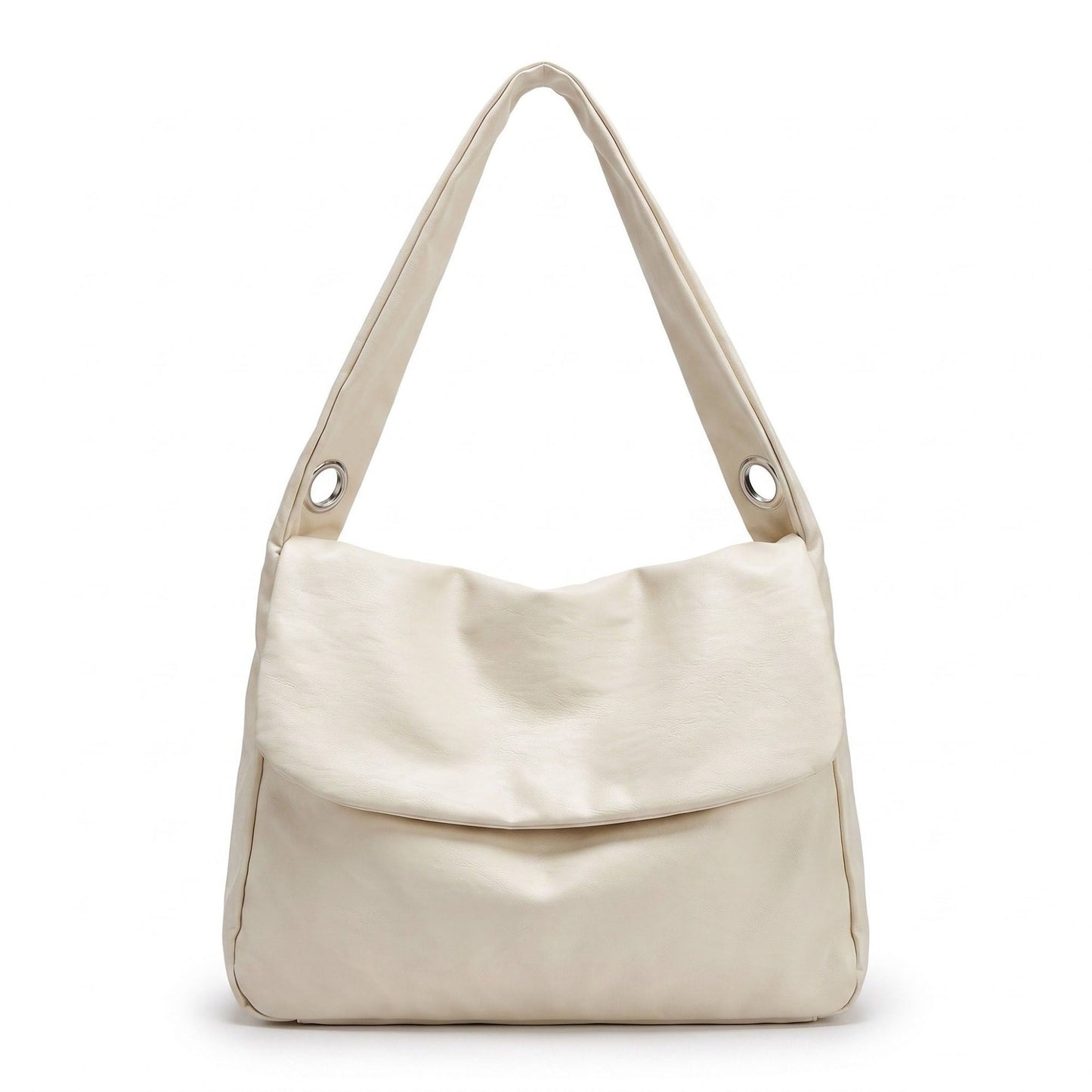 Flap Hobo Bag with Grommet Strap and Wide Shoulder Handle 11.8x9.5x4in