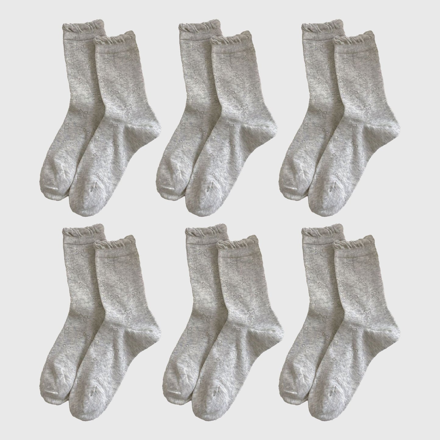 Bow-Patterned Ruffle-Cuff Ankle Socks 6pk