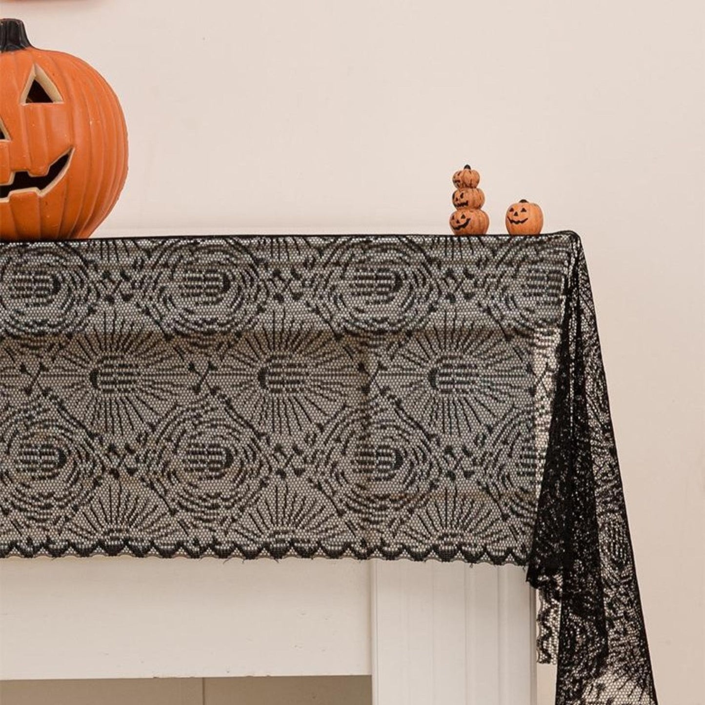 Halloween Black Lace Skull Cutout Table Runner