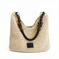 Crochet Hobo Shoulder Bag Wooden Bead Handle Open Weave Knit Handbag Slouchy Summer Carryall Lightweight Tote