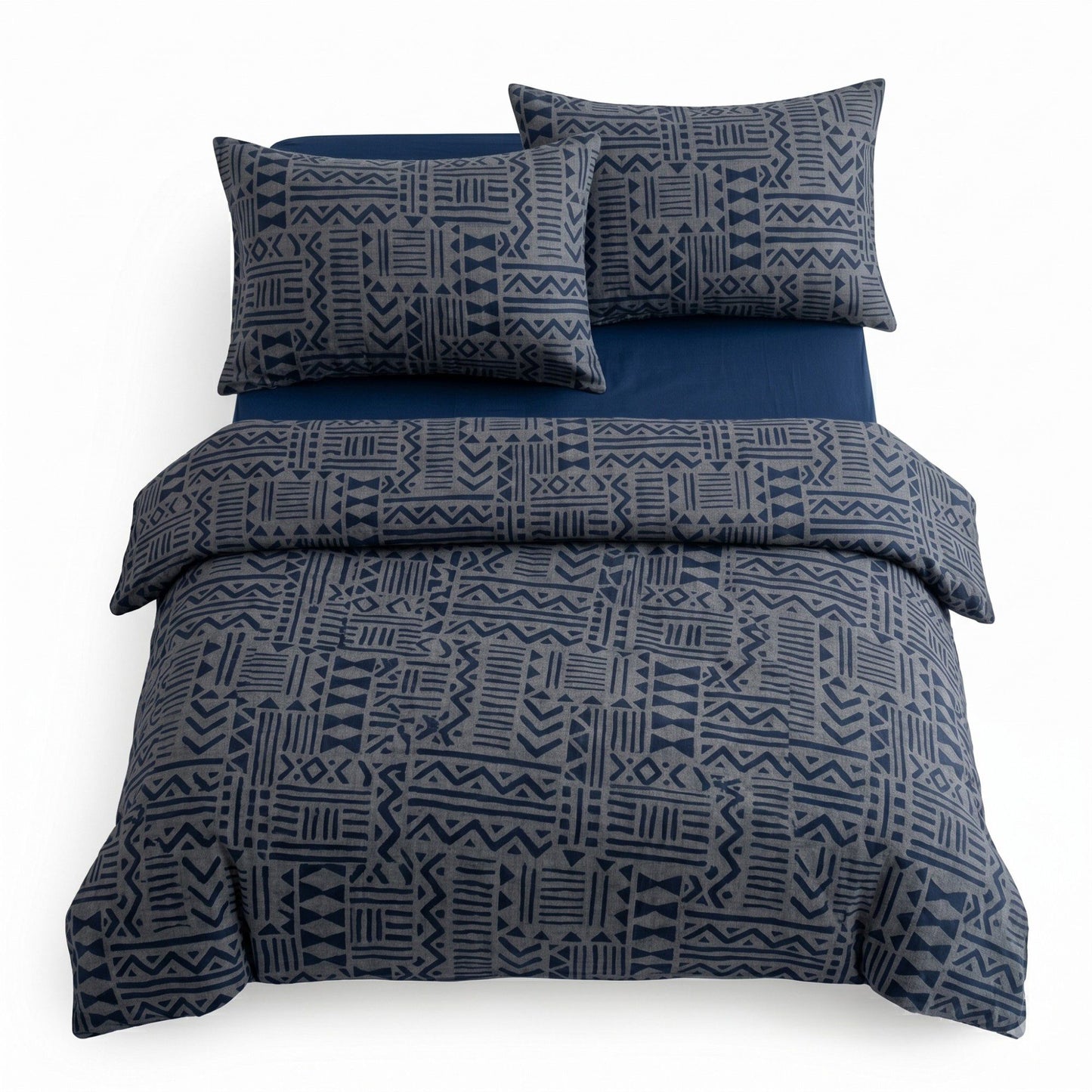 4-Piece Cotton Double Gauze Bedding Set with Duvet Cover Flat Sheet and Pillowcases Textured Woven Pattern