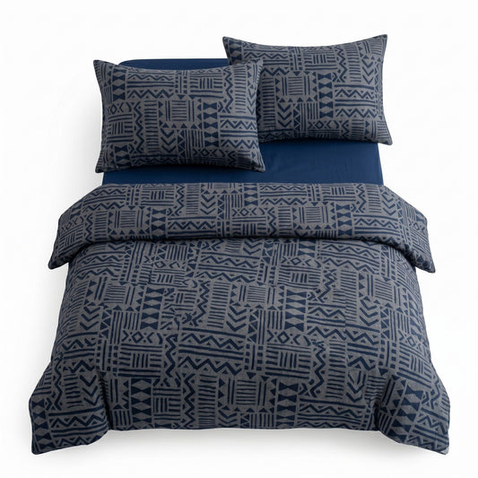 4-Piece Cotton Double Gauze Bedding Set with Duvet Cover Flat Sheet and Pillowcases Textured Woven Pattern
