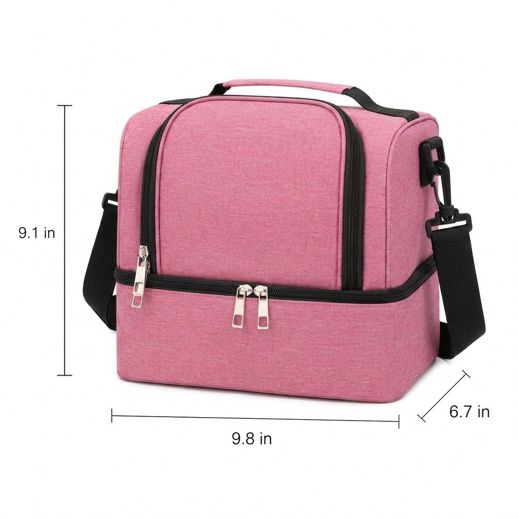 Dual Compartment Insulated Lunch Bag with Adjustable Shoulder Strap