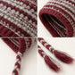 Patterned Knit Beanie with Braided Tassels