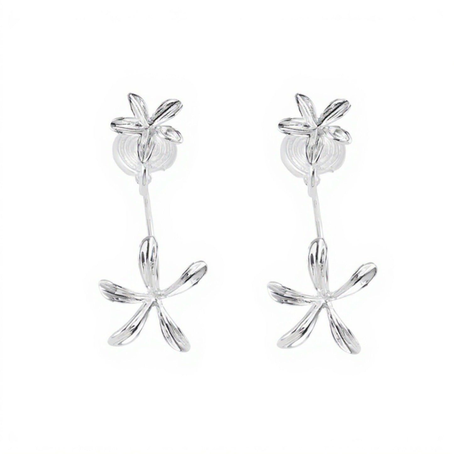 Women's Double Layer Flower Drop Earrings with Metallic Petal Design