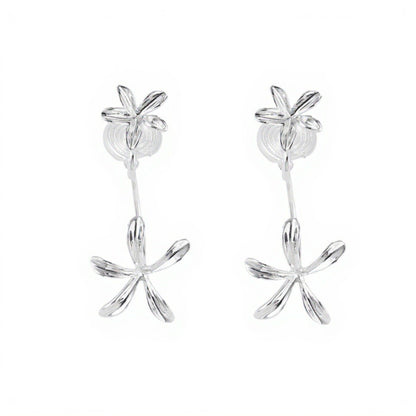 Women's Double Layer Flower Drop Earrings with Metallic Petal Design