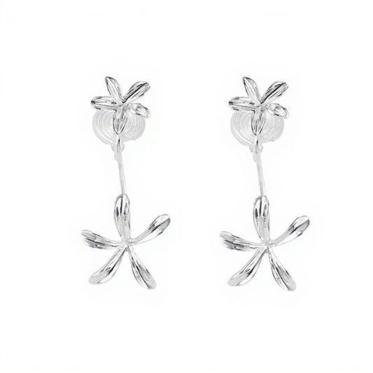 Women's Double Layer Flower Drop Earrings with Metallic Petal Design