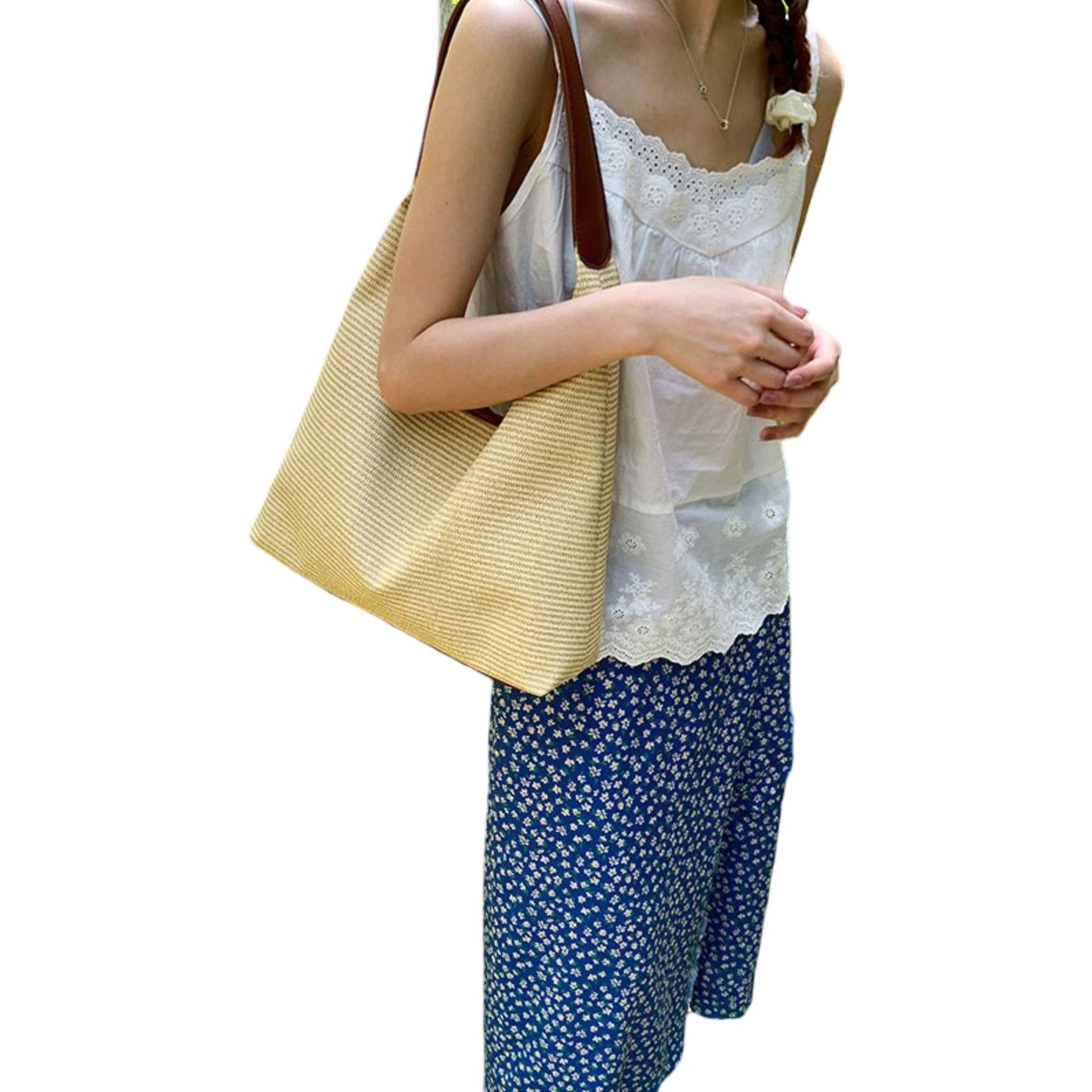 Canvas Shoulder Bag with Magnetic Closure and Fixed Strap