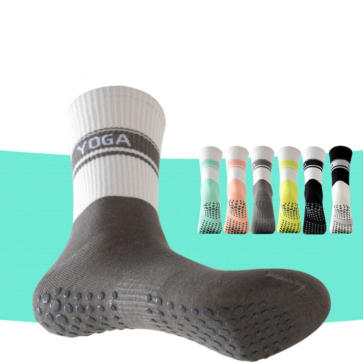 3 Pairs Non-Slip Yoga Crew Socks Soft Cotton Grip Sole Ribbed Cuff for Fitness