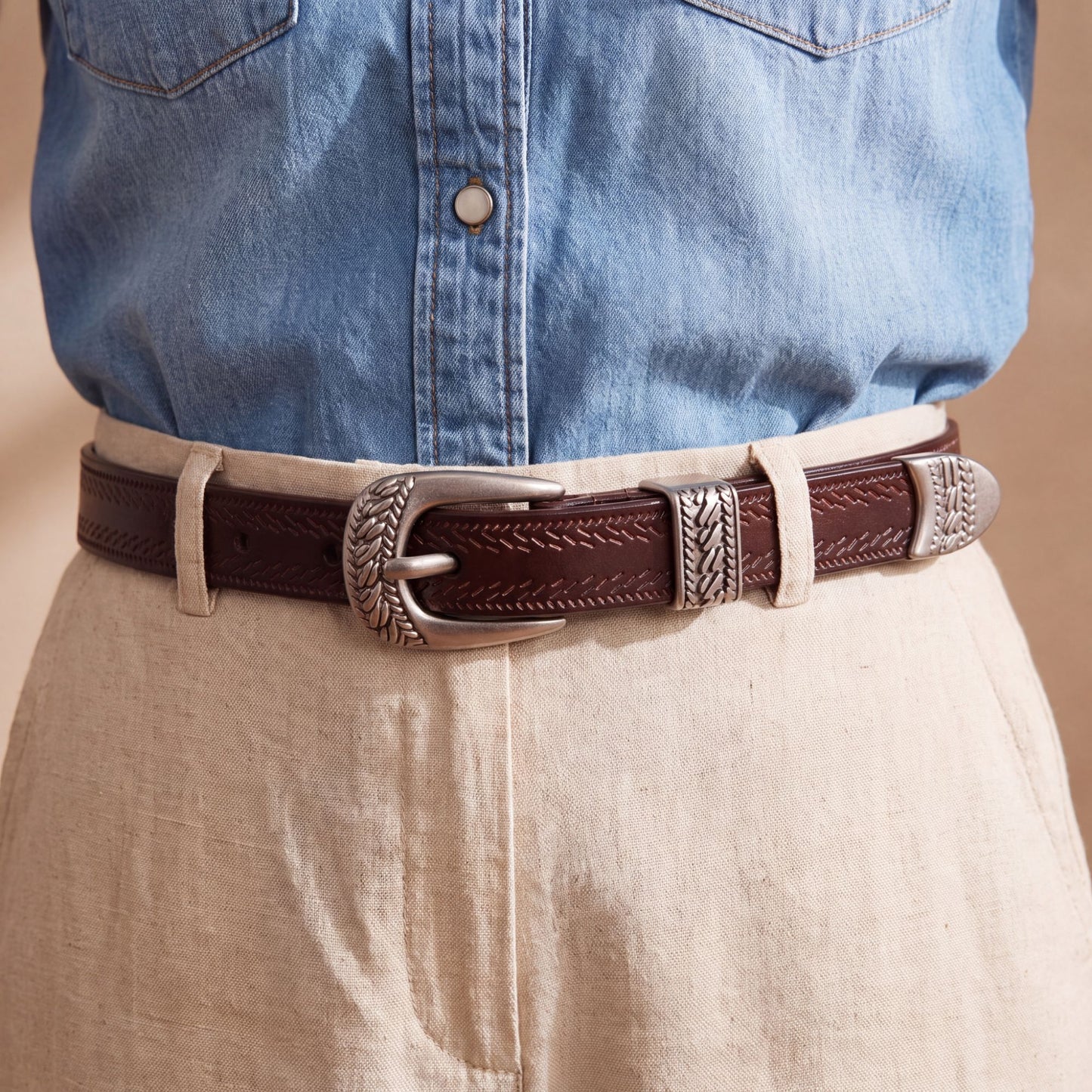Waist Belt with Gold Tone Decorative Clasp for Dresses 37.8 in