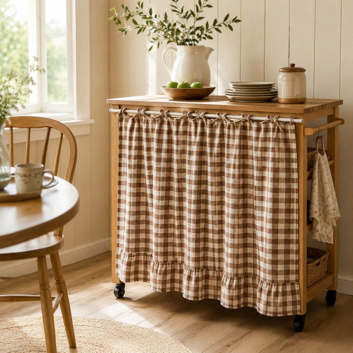 Handmade Farmhouse Floral Tie Top Cabinet Curtain Decor