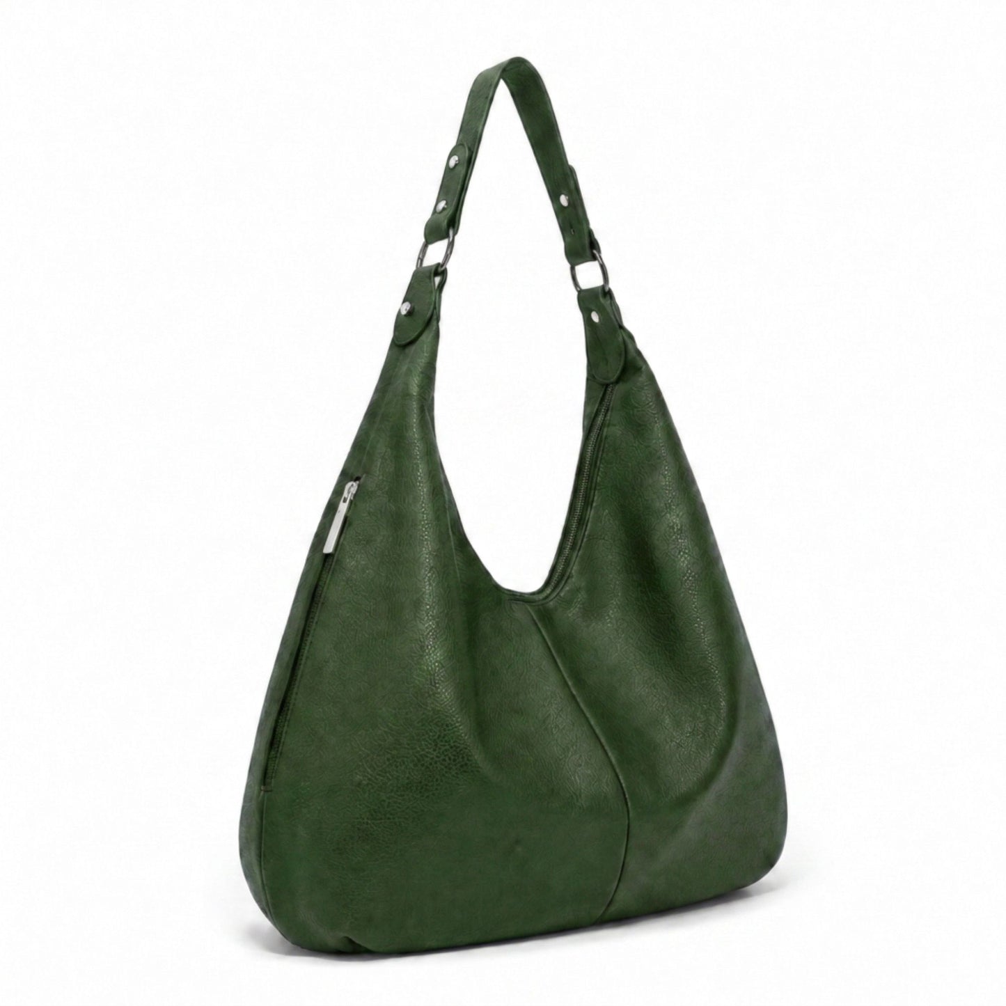 Large Slouchy Hobo Shoulder Bag with Zip Closure and Inner Pockets