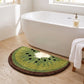 Kiwi Fruit Slice Plush Semicircle Bathroom Mat with Green Tufted Design