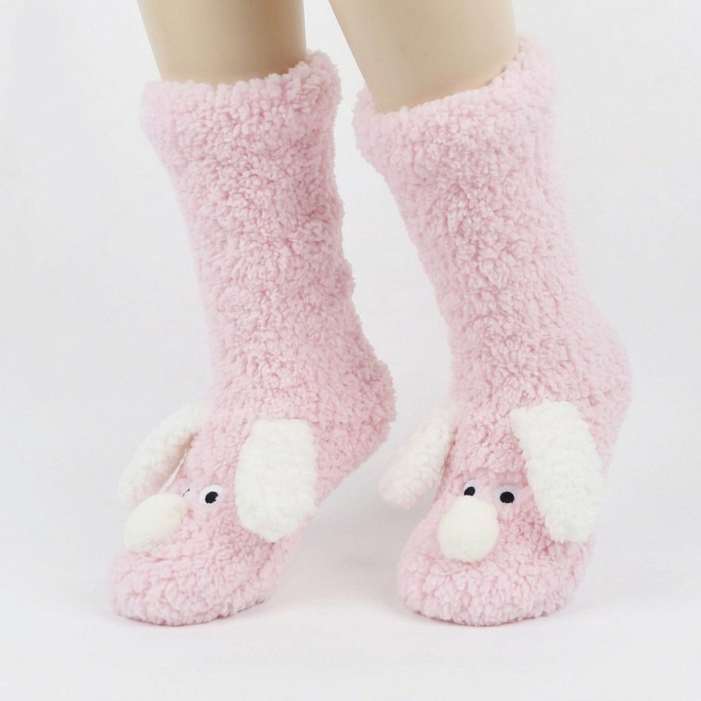 Fuzzy Dog Slipper Socks with 3D Ears US 5-10.5