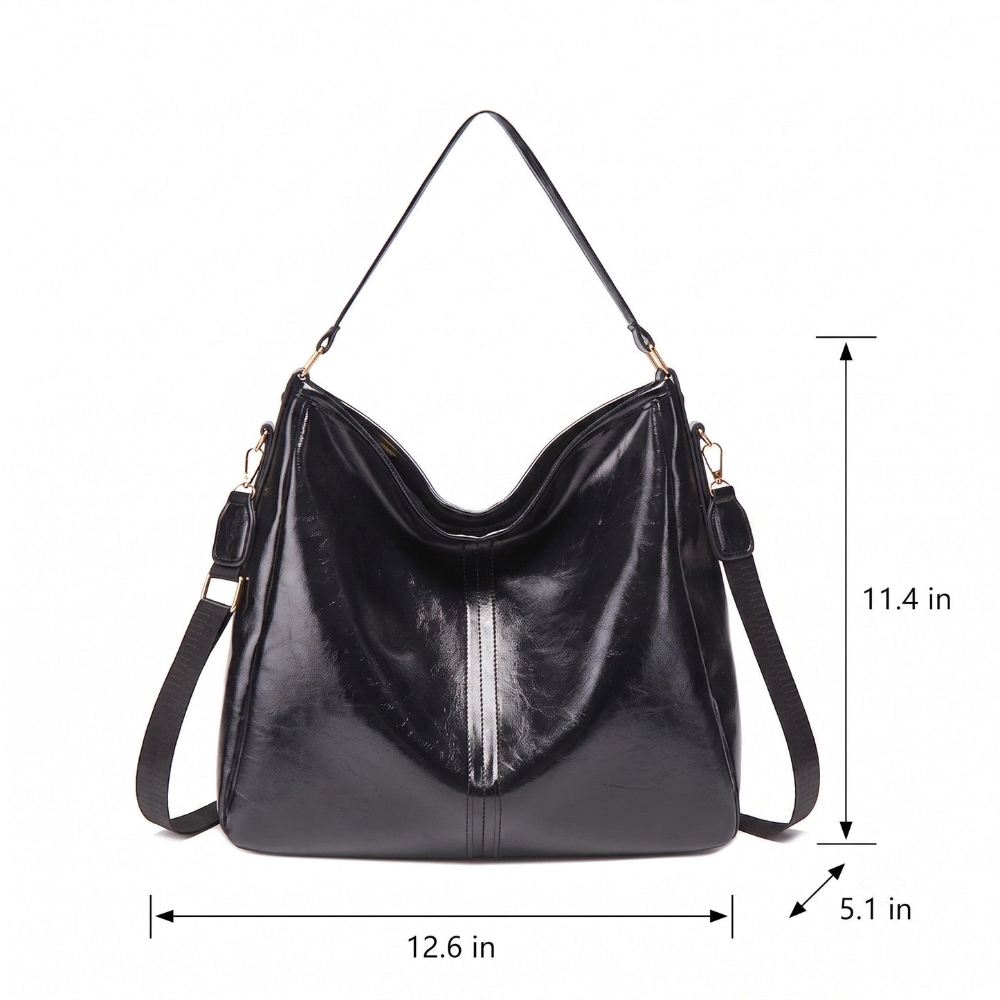 Faux Leather Hobo Shoulder Bag with Adjustable Strap and Zip Closure