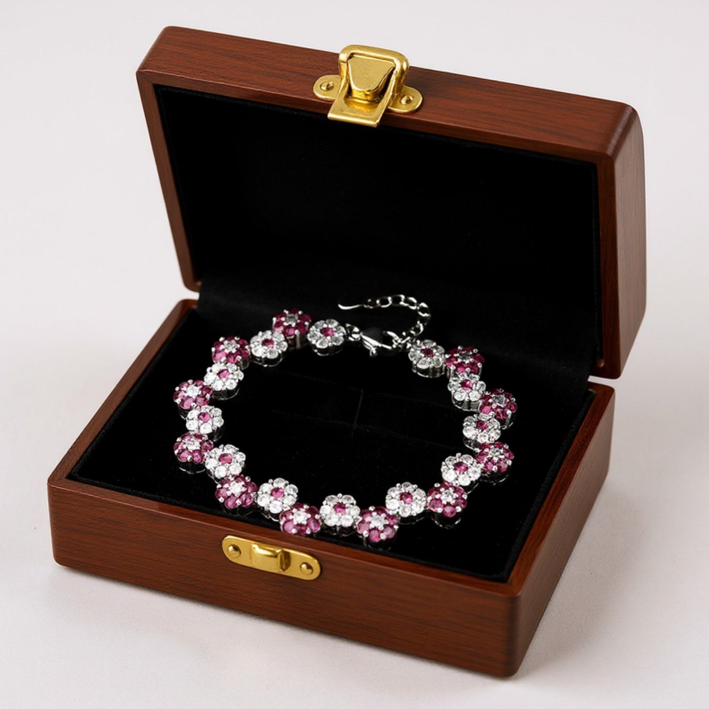 Women's Crystal Flower Bracelet with Rhinestone Accents and Linked Floral Design