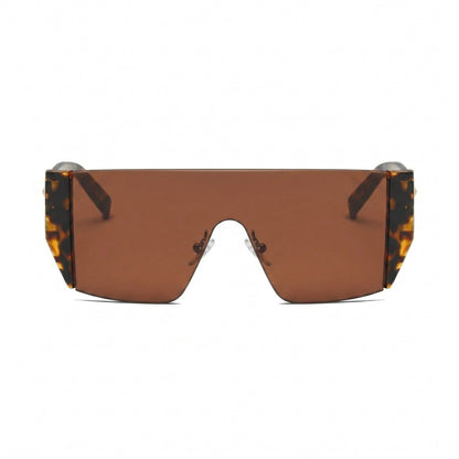 Retro Half-Frame Flat Lens Fashion Square Sunglasses with Slim Metal Arms
