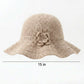 Crochet Wide Brim Sun Hat with Floral Accent Scalloped Edge and Chin Strap