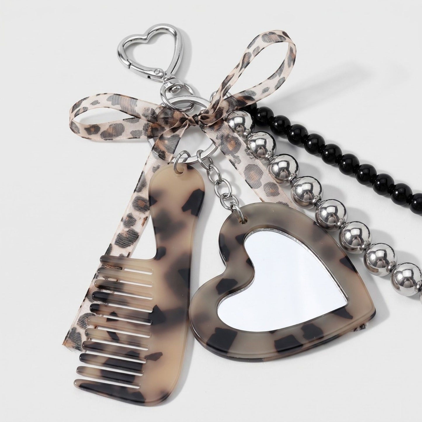 Layered Beaded Bag Charm with Heart Mirror and Comb