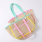 Mesh Tote Bag with Colorblock Trim and Shoulder Handles