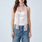 Sheer Embroidered Skinny Scarf with Floral Lace Trim and Long Neck Tie Design