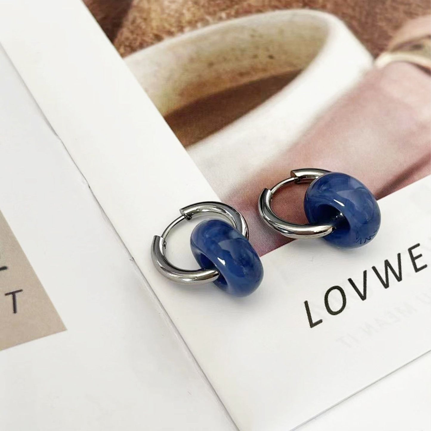Women's Huggie Hoop Earrings with Gemstone Drop - Edgy Minimalist Statement Earrings