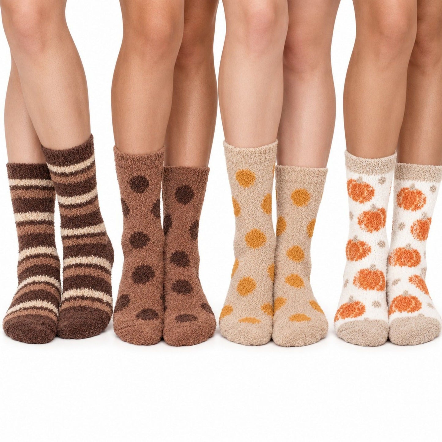 Warm Tone Fuzzy Crew Socks 4-Pair Set US 5-10.5