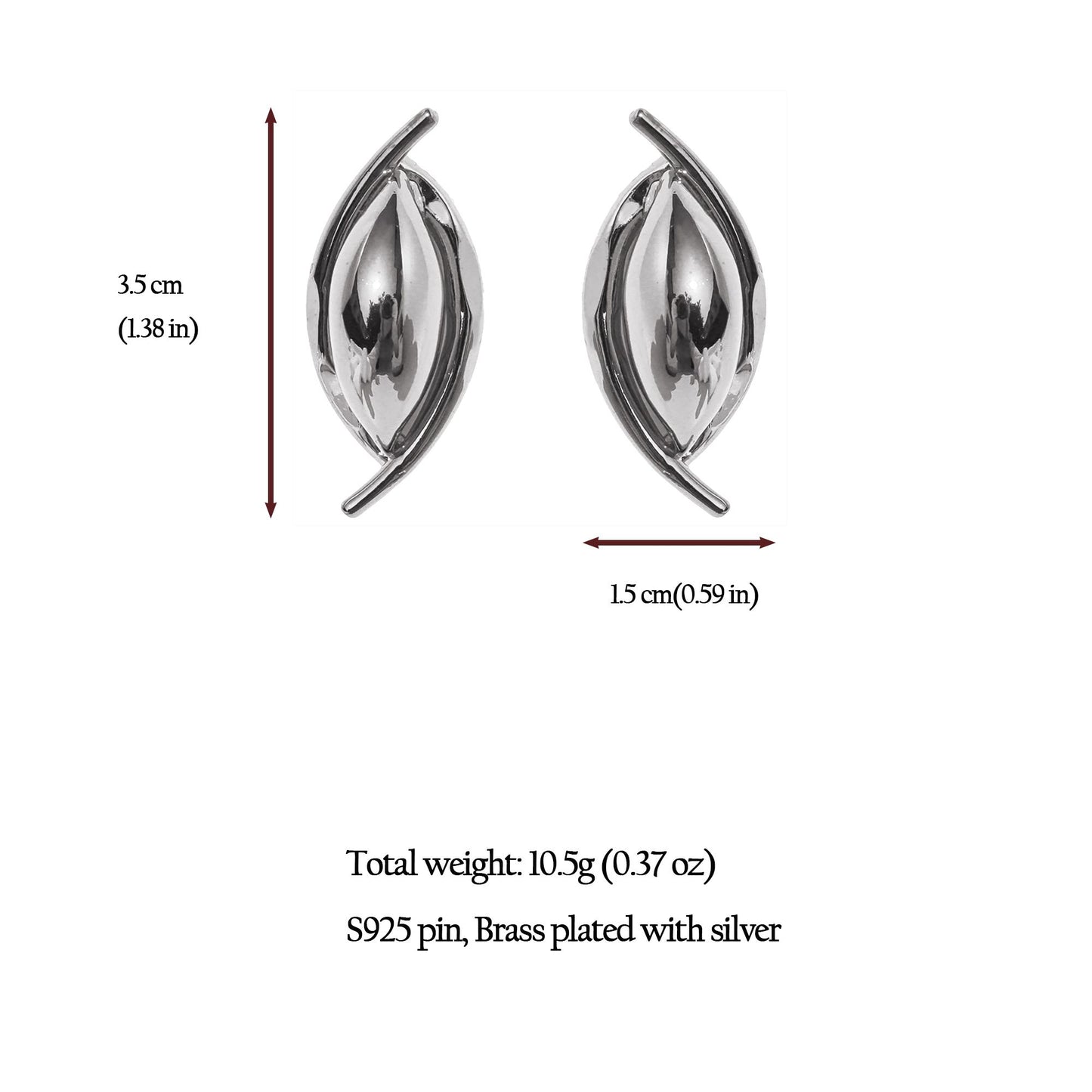 Women's 3D Oval Statement Earrings with 925 Silver Needles