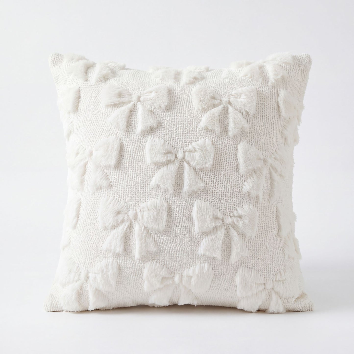Plush Bow Textured Throw Pillow Cover Soft Decorative Cushion Cover for Sofa Bed Chair