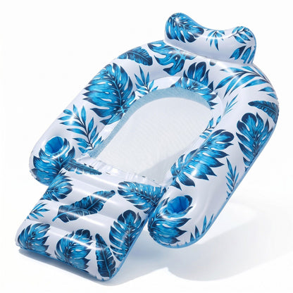 Inflatable Pool Lounger with Tropical Leaf Print and Mesh Seat
