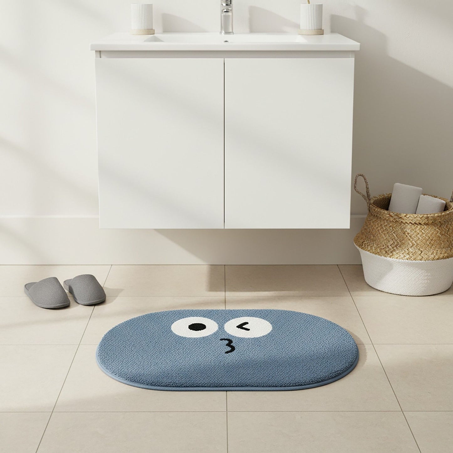 Cute Cartoon Face Tufted Floor Mat Soft Plush Non Slip Backing Decorative Indoor Rug for Entryway Bathroom Bedroom Kids Room
