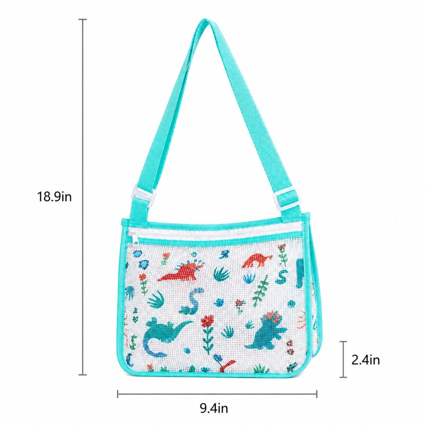 Printed Mesh Beach Shoulder Bag with Adjustable Strap Zip Top Lightweight See Through Tote for Pool