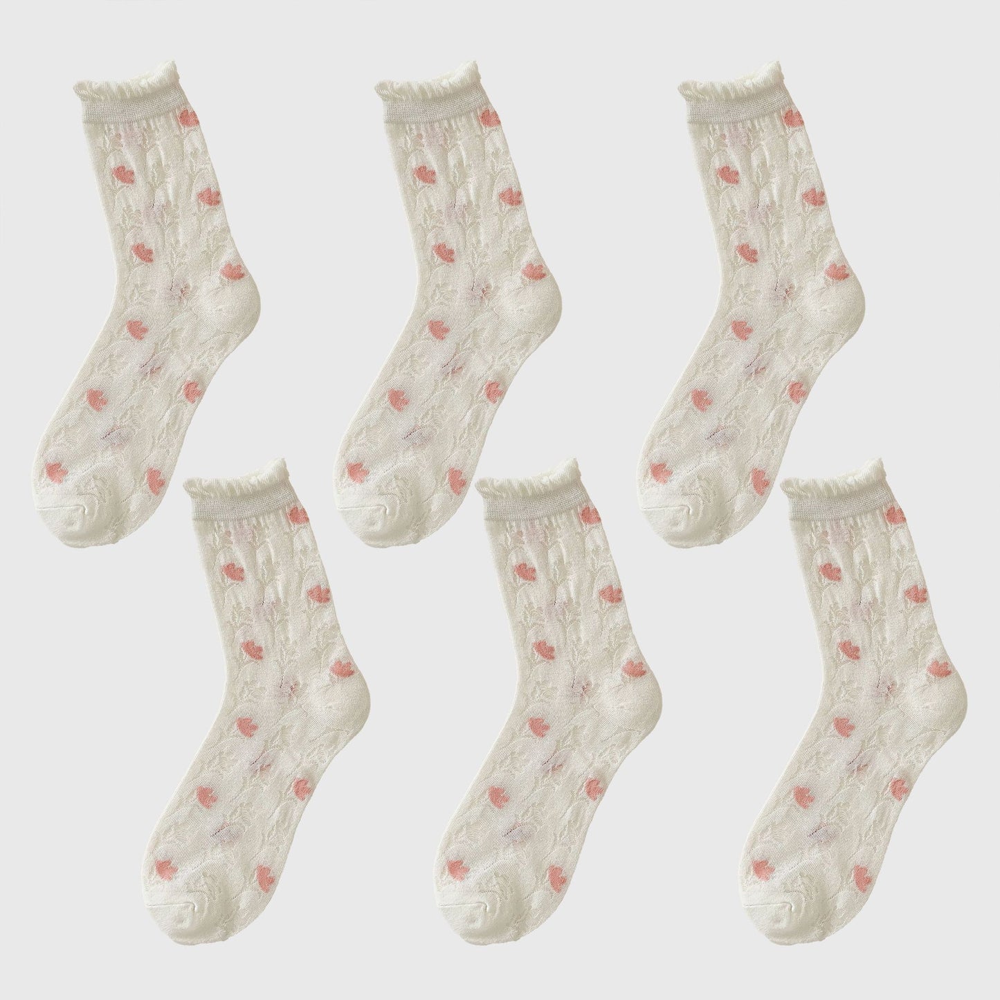 Sheer Floral Embroidered Ankle Socks with Ruffle Cuff 6Pk