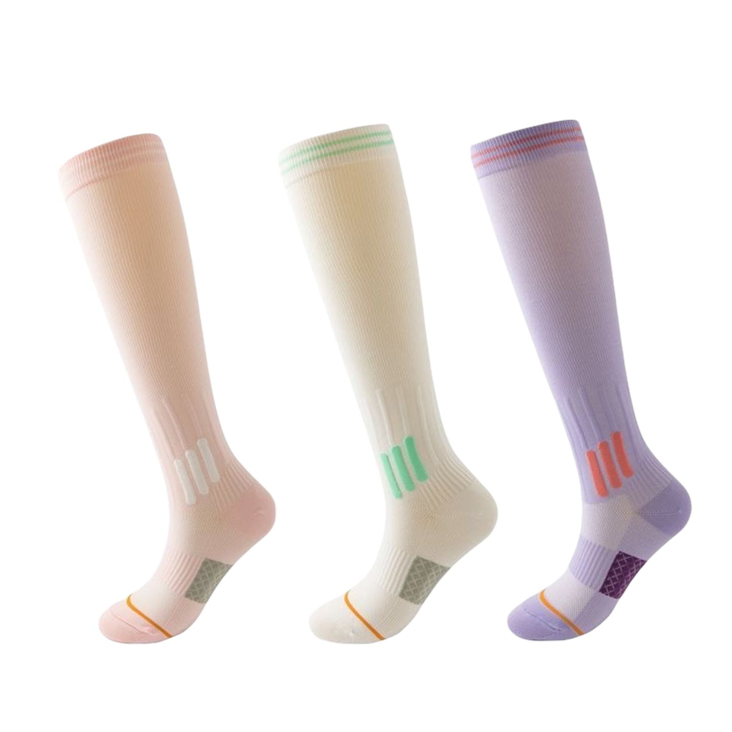3-Pair Set Knee-High Compression Athletic Socks Breathable Anti-Slip Support Design for Running and Jump Rope