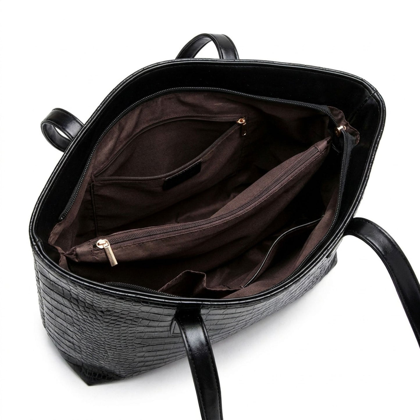 Crocodile Embossed Tote Bag Large Shoulder Handbag with Zipper Closure