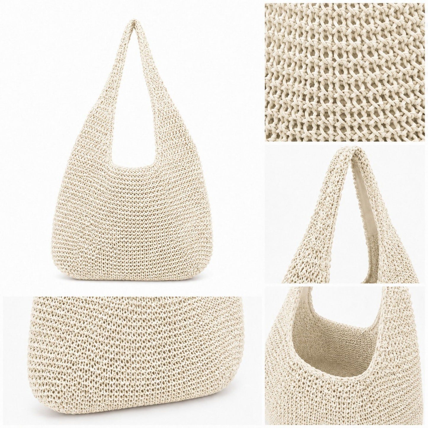 Woven Straw Shoulder Bag - Lightweight Hand-Knit Summer Tote for Beach and Vacation