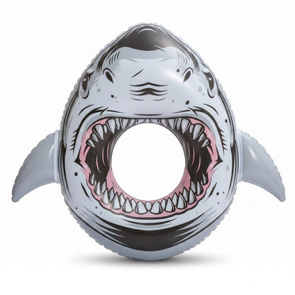 Shark-Shaped Inflatable Pool Float with Tail Design Durable PVC Swim Ring Float for Pool Beach Lake 34x34.2in